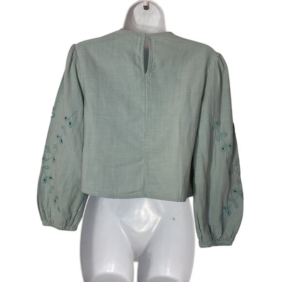 Zara Blue Long Sleeve Embroidered Floral & Leaf lined Cropped Top Juniors 13-14 - Picture 4 of 8